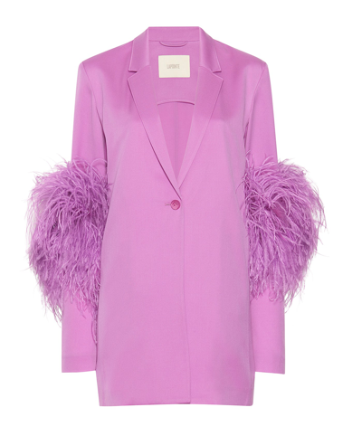 Sally Lapointe Wool Single Breasted Blazer With Feathers In Orchid