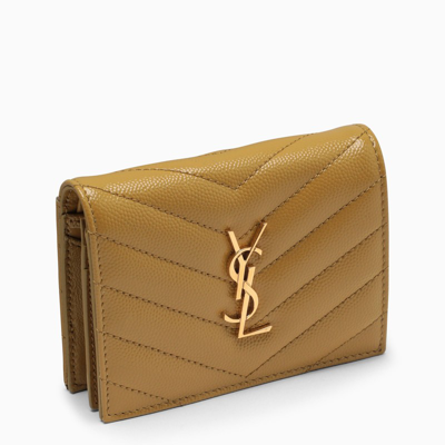 Saint Laurent Ochre Quilted Card Holder In Multicolor