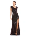 Mac Duggal Embellished Cap Sleeve Trumpet Gown In Brown