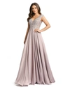 MAC DUGGAL APPLIQUED CAP SLEEVE BODICE FLOWY GOWN