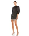 Mac Duggal Beaded Fringe Hem Satin Minidress In Black
