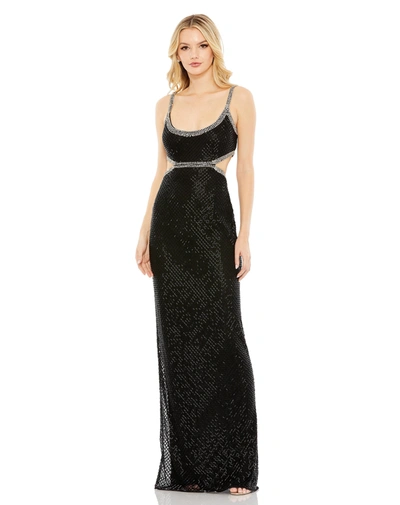 Mac Duggal Beaded Open Back Cut-out Gown In Black