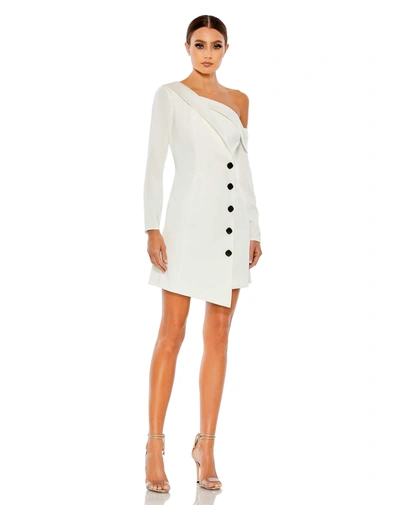 Ieena For Mac Duggal Drop Shoulder Faux Tuxedo Mini Dress In White