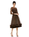 Mac Duggal Embellished Illusion High Neck Long Sleeve Fit & Flare Dress In Coffee
