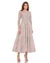 Mac Duggal Embellished Bow Belt Illusion Long Sleeve A Line Dress In Rose
