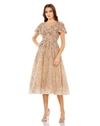 Mac Duggal Embellished Butterfly Fit And Flare Tea-length Dress In Taupe