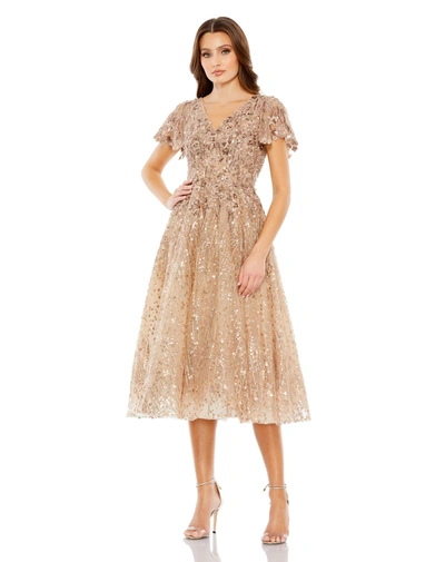 Mac Duggal Women's Embellished Butterfly-sleeve Fit & Flare Dress In Beige