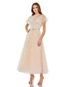 Mac Duggal Embellished Flutter Sleeve Midi Dress In Nude