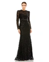 Mac Duggal Embellished High Neck Long Sleeve Gown In Black