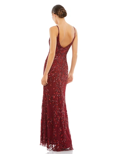 Mac Duggal Embellished Leaf Evening Gown In Burgundy