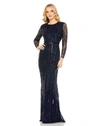 Mac Duggal Sequin Stripe Long Sleeve Column Gown In Midnight