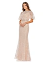 Mac Duggal Embellished Neck Butterfly Sleeve Trumpet Gown In Blush
