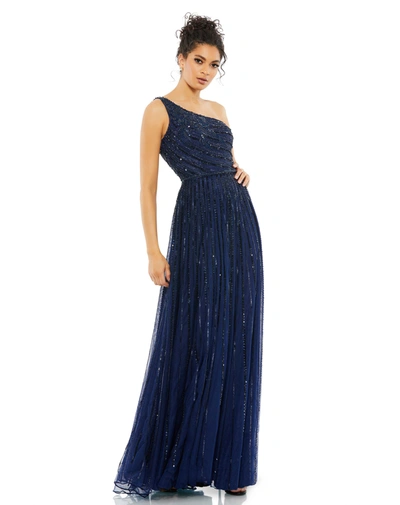 Mac Duggal Embellished One-shoulder A-line Gown In Midnight