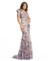 Mac Duggal Sequin Floral Bow Shoulder Trumpet Gown In Amethyst