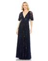 Mac Duggal Embellished V-neck Column Gown In Midnight