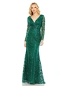 MAC DUGGAL EMBELLISHED WRAP OVER LONG SLEEVE GOWN