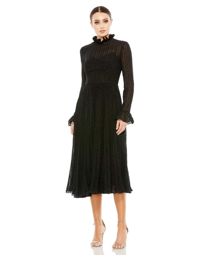 Mac Duggal Embroidered Long Sleeve Ruffle Dress In Black