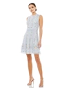 Mac Duggal Sequin Floral Cocktail Minidress In Powder Blue