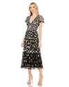 Mac Duggal Embroidered V Neck Cap Sleeve Midi Dress In Black Multi