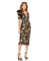 Mac Duggal Floral Embellished V-neck Midi Dress With Shoulder Bow In Black Nude