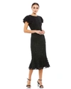 Mac Duggal Beaded Ruffle Sleeve Midi Cocktail Dress In Black