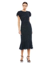 Mac Duggal Beaded Ruffle Sleeve Midi Cocktail Dress In Midnight