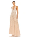 Mac Duggal Floral Sequin Plunge Neck A-line Gown In Blush