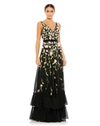 Mac Duggal Embellished Sleeveless V Neck A Line Gown In Black Peach