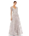 Mac Duggal Embroidered Lace Gown In Vintage Lilac
