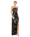 Mac Duggal Floral Sequined Strapless Column Gown In Black Multi