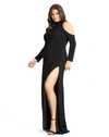 MAC DUGGAL HIGH NECK LONG SLEEVE COLD SHOULDER JERSEY GOWN