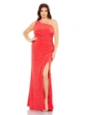 MAC DUGGAL JEWEL ENCRUSTED DRAPED ONE SHOULDER GOWN (PLUS)