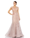 MAC DUGGAL EMBROIDERED ILLUSION APPLIQUED BODICE TRUMPET GOWN