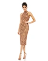 Mac Duggal Embellished Halterneck Midi-dress In Copper