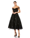 Mac Duggal Pearl Bead Off-the-shoulder Midi Dress In Black