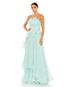 MAC DUGGAL PLEATED TIERED RUFFLED STRAPLESS GOWN