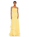 Mac Duggal Pleated Tiered Ruffled Strapless Gown In Buttercup