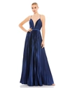 IEENA FOR MAC DUGGAL PLUNGE NECK PLEATED EVENING GOWN