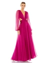 Mac Duggal Ruched Cut Out Puff Sleeve A Line Gown In Berry