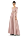 Mac Duggal Ruched Satin Puff Sleeve Gown In Rose Pink