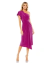 Mac Duggal One-shoulder Jersey Midi-dress In Magenta
