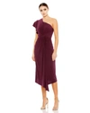 Mac Duggal One-shoulder Jersey Midi Dress In Plum