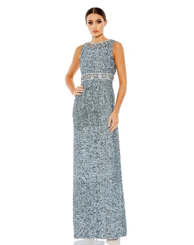 MAC DUGGAL BLUE SLEEVELESS SEQUIN COLUMN GOWN