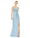MAC DUGGAL SEQUINED FAUX WRAP SLEEVELESS GOWN
