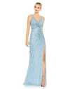 Mac Duggal Sequin Faux Wrap Sleeveless Gown In Ice Blue