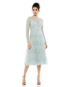Mac Duggal Sequined Illusion High Neck Long Sleeve Midi Dress In Seafoam