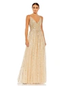 Mac Duggal Gradient Sequin A-line Gown In Nude