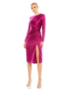 IEENA FOR MAC DUGGAL SIDE TWIST LONG SLEEVE SATIN MIDI DRESS