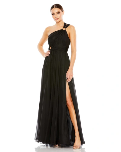 Ieena For Mac Duggal Stappy One-shoulder A-line Gown In Black