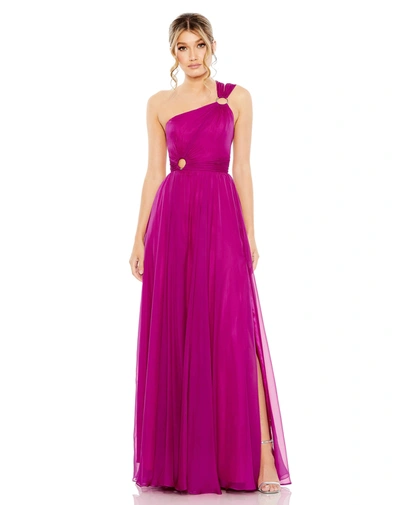 Ieena For Mac Duggal Stappy One-shoulder A-line Gown In Magenta